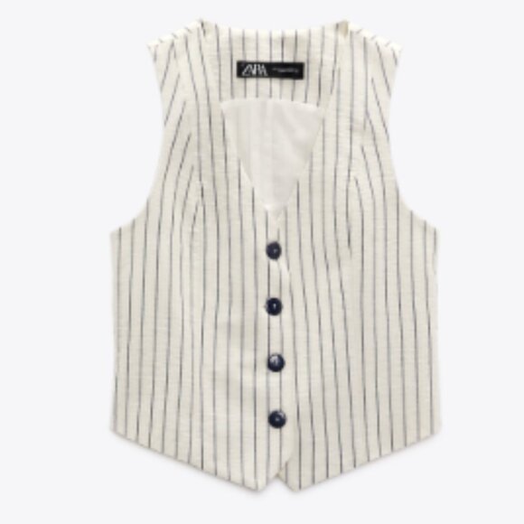 NWOT Zara Striped Linen Tailored Waistcoat Vest - Picture 4 of 9